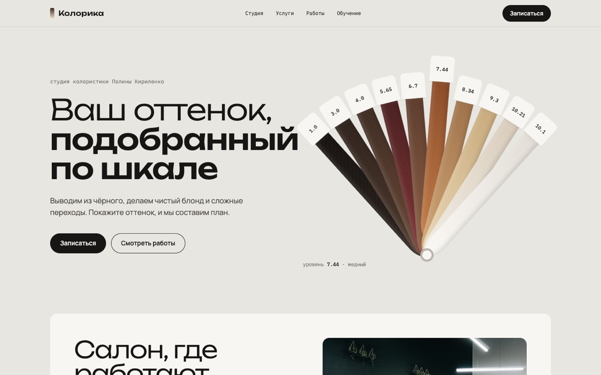 Первый экран концепции «Книга выкрасов»